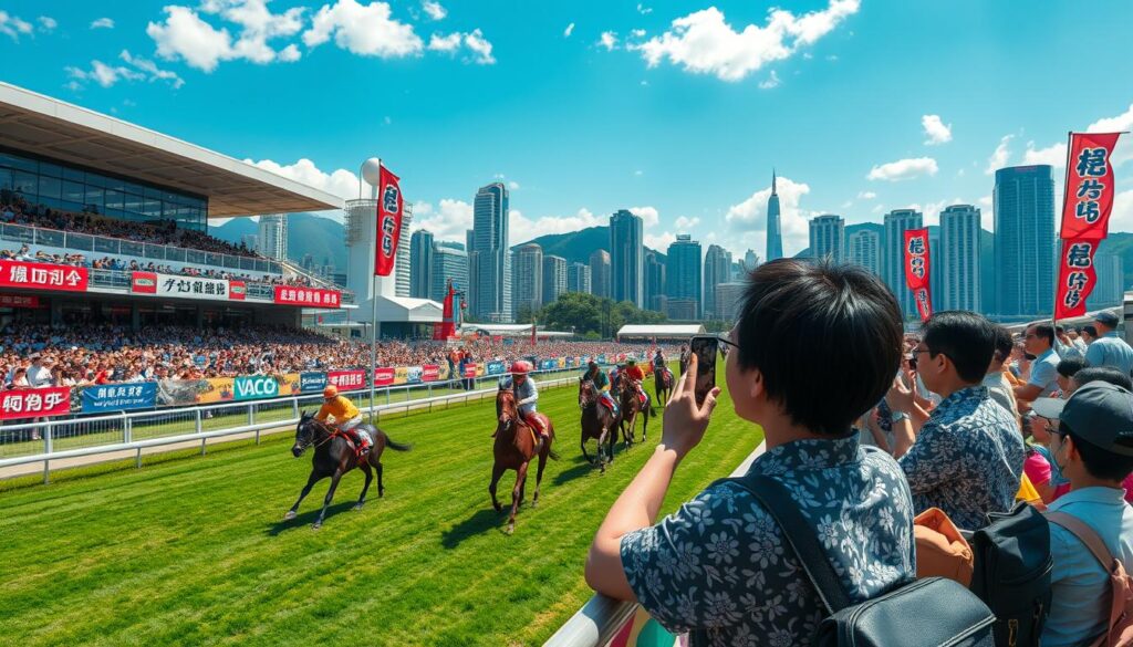 臺灣觀眾欣賞香港賽馬的情景