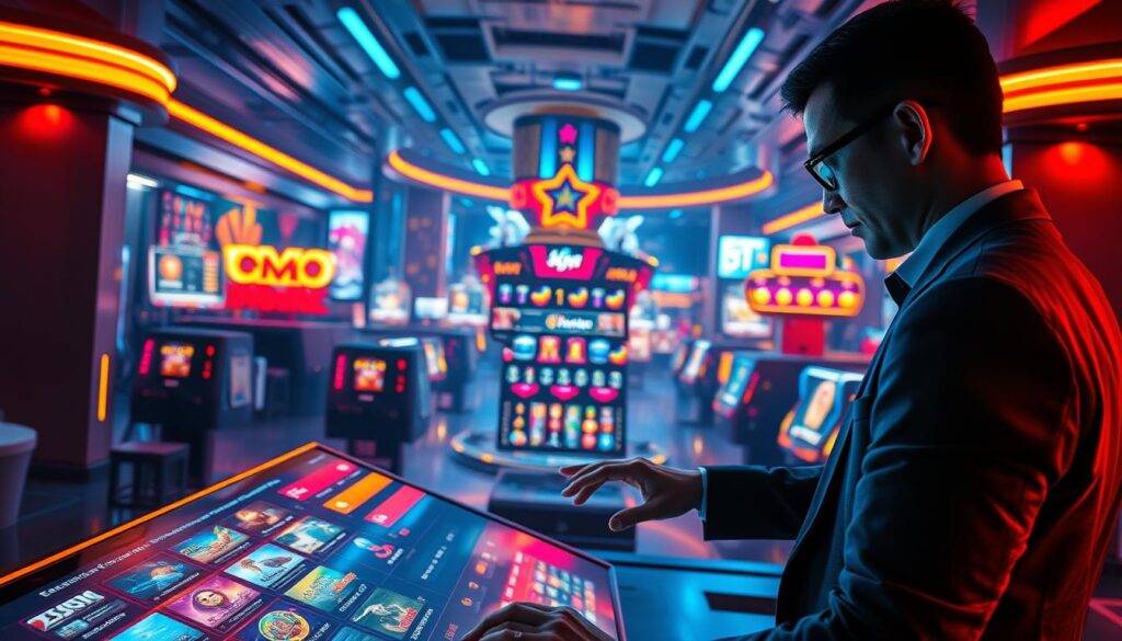 A breathtaking, cinematic scene of a modern online casino user experience. Warm, diffused lighting illuminates the foreground, where a sharply dressed, intent user interacts with a sleek, intuitive interface on a large, high-resolution display. In the middle ground, an array of vibrant, dynamic game elements and animations captivate the user's attention. The background depicts a high-tech, futuristic environment with seamless transitions between physical and digital spaces, creating a sense of immersion and connectivity. The overall mood is one of engagement, anticipation, and a smooth, effortless user journey, reflecting the synergy between user experience and SEO optimization in the thriving Taiwanese online casino industry.