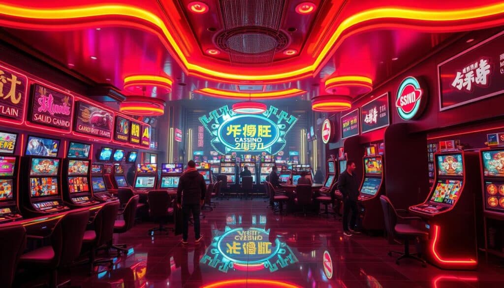 A bustling online casino, its captivating allure illuminated by the glow of neon lights. Sleek, modern interiors invite players to immerse themselves in a world of thrilling games and the prospect of lucrative rewards. Immersive soundscapes transport patrons to a realm of excitement, where the anticipation of each spin or roll fuels an electrifying atmosphere. Sophisticated 3D graphics and seamless user experiences create a sense of wonder, drawing in both seasoned and novice gamblers alike. The casino's vibrant ambiance, complemented by cutting-edge technology, offers a captivating blend of entertainment and the chance to strike it rich, making it a hub of irresistible allure for the modern Taiwanese player.