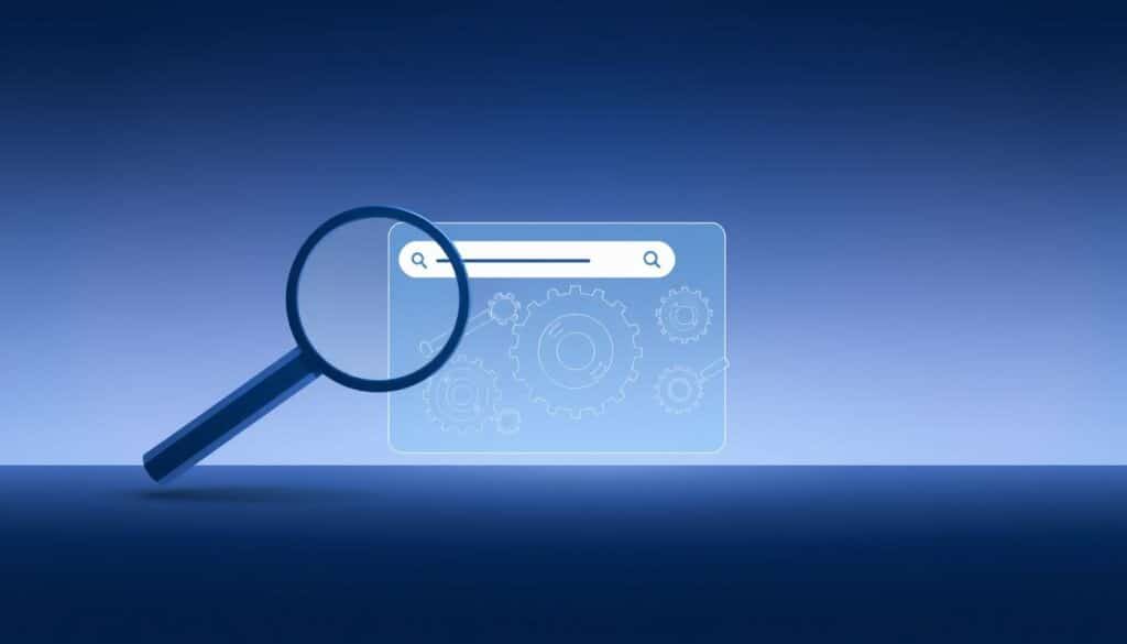 A clean, minimalist illustration showcasing the core concepts of "Search Engine Optimization" (SEO). In the foreground, a stylized magnifying glass hovers over a search engine results page, highlighting the importance of ranking highly in organic search. The middle ground features a series of interconnected gears and cogs, representing the complex algorithms and mechanisms that drive modern search engine optimization. The background is a serene, gradient-filled void, allowing the key elements to take center stage. The lighting is soft and diffused, creating a sense of depth and dimensionality. The overall tone is one of thoughtfulness and clarity, inviting the viewer to better understand the essential nature of SEO.