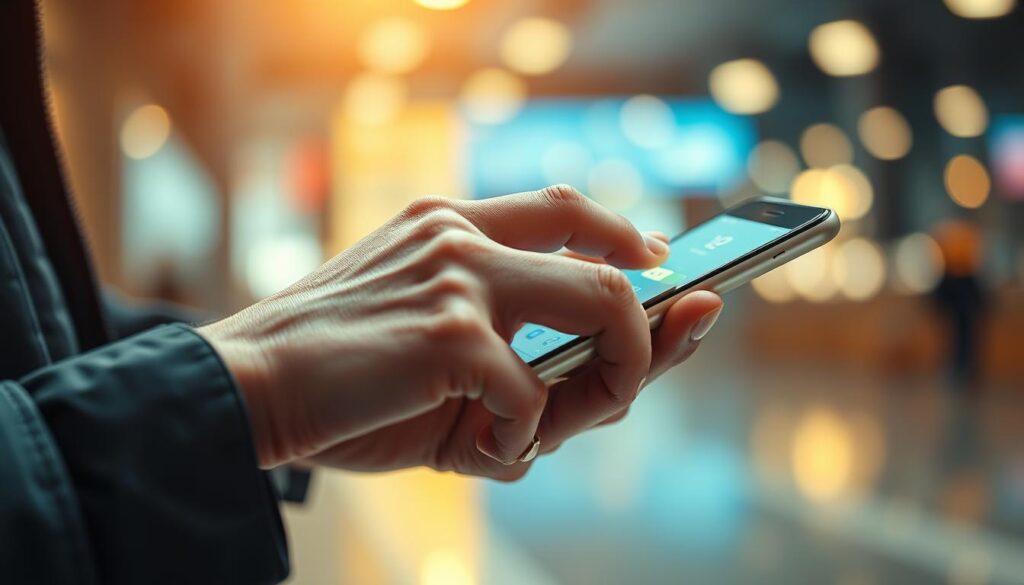 A close-up view of a person's hand swiftly operating a digital banking or payment app on a sleek, high-resolution mobile device. The interface showcases a clean, intuitive design with clear icons and smooth animations, emphasizing the efficiency and speed of the withdrawal process. The background is blurred, creating a sense of focus on the task at hand. Warm, natural lighting illuminates the scene, conveying a positive, trustworthy atmosphere. The overall composition highlights the ease and convenience of the withdrawal experience, reflecting the "提款效率" (withdrawal efficiency) concept.