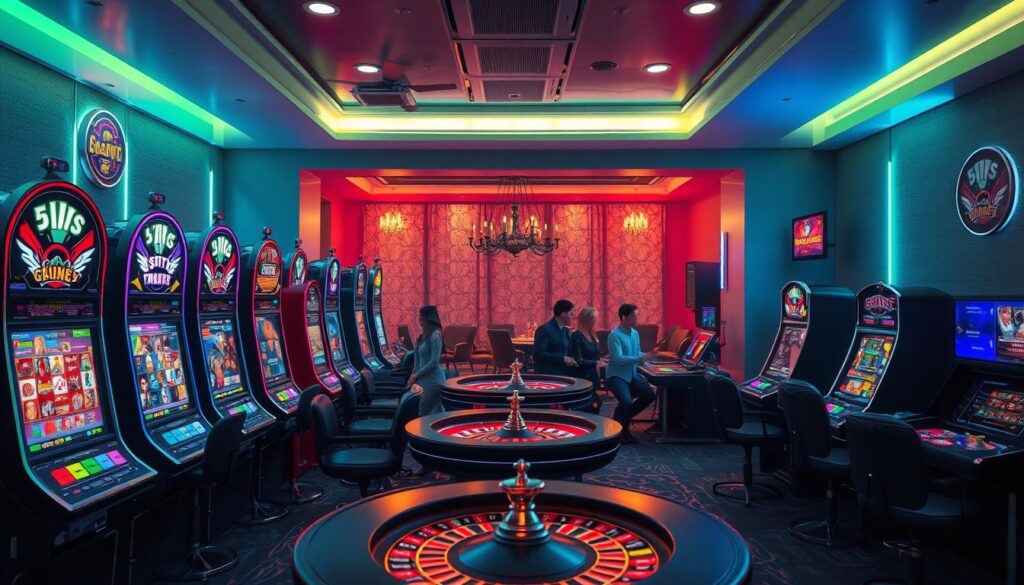 A cozy, well-lit interior of a modern online casino platform, featuring a sleek and intuitive user interface. The foreground showcases a range of popular casino games, including slot machines, roulette tables, and card games, all with vibrant, high-quality graphics. The middle ground features a group of people engaged in lively gameplay, their expressions animated and enthusiastic. The background depicts a warm, inviting atmosphere with soft lighting, elegant furnishings, and a sense of comfort and exclusivity. The overall scene conveys a sense of accessibility, security, and an enjoyable online gaming experience for a wide range of users.