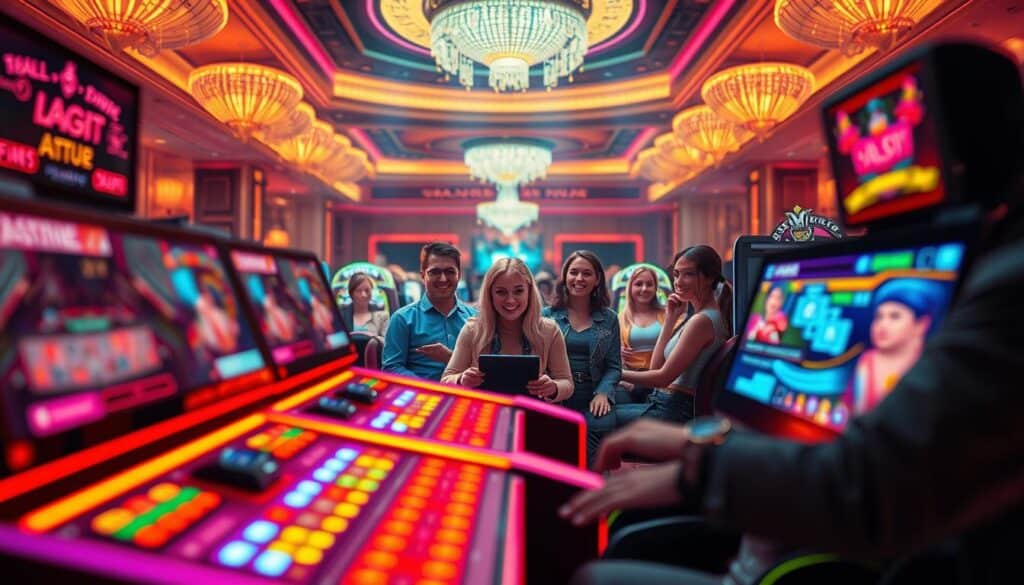 A dazzling online casino gaming experience with a player-centric focus. An immersive scene showcasing a captivating virtual gaming environment, where the foreground features sleek, high-end gaming devices in vibrant colors, inviting the player to engage. The middle ground depicts stylized avatars of pleased, engaged players, their expressions conveying a sense of excitement and satisfaction. The background is a softly blurred, luxurious casino setting, creating a sense of sophisticated ambiance. Warm, balanced lighting casts a welcoming glow, while a subtle depth of field emphasizes the central gaming setup. The overall mood exudes a seamless fusion of technology, entertainment, and player empowerment.