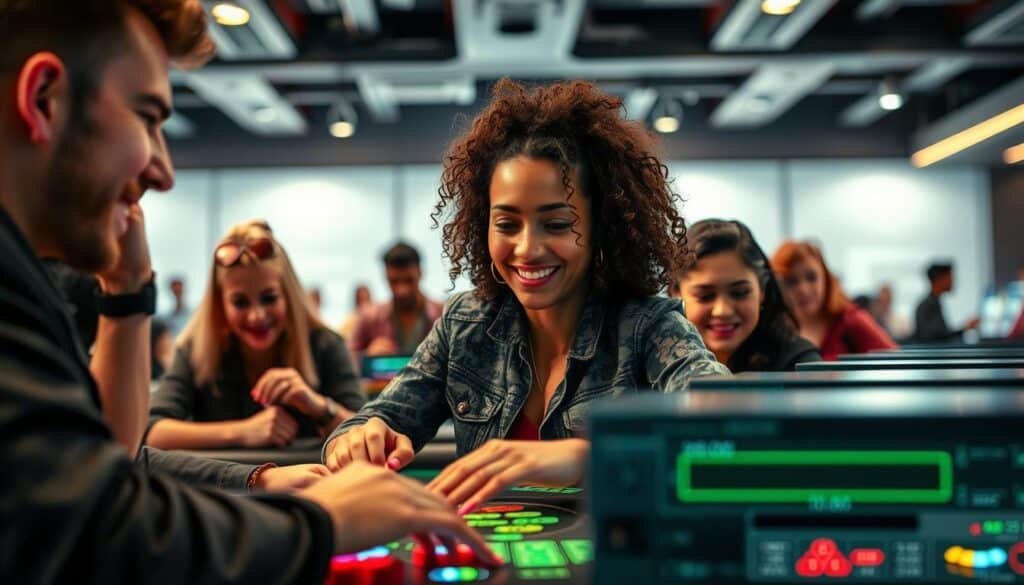 A fair, well-balanced online casino game with a transparent, unbiased gameplay experience. The foreground features players of diverse backgrounds engaged in gameplay, their expressions conveying a sense of trust and satisfaction. The middle ground showcases the game's user interface, designed with clear, intuitive controls and visual cues that promote transparency. In the background, a serene, modernistic setting with soft lighting, hinting at the secure, regulated environment that ensures the game's integrity. The overall atmosphere radiates a sense of confidence, fairness, and player empowerment, underscoring the importance of reliable game certification for a positive and trustworthy online entertainment experience.