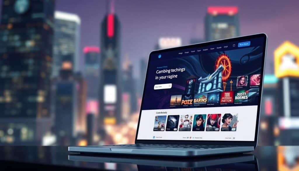 A high-quality rendering of an online gambling platform review, featuring a sleek, modern design with clean lines and a minimalist aesthetic. The platform's homepage is prominently displayed, showcasing its intuitive interface and range of gaming options. In the background, a blurred cityscape evokes a sense of urban energy and excitement. The overall mood is one of professionalism, reliability, and trustworthiness, conveying the platform's reputation as a go-to destination for discerning online gaming enthusiasts. The image is captured with a shallow depth of field, emphasizing the platform's central role and drawing the viewer's attention to its key features.