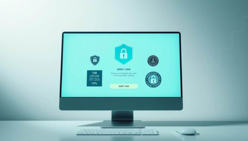 A high-resolution, photorealistic image of a well-lit, pristine computer interface showcasing the distinguishing features of a legitimate online gambling platform. The display shows a clean, minimalist design with clear identification badges, security certifications, and user-friendly navigation elements. The background is a soft, neutral tone that complements the sleek, modern aesthetic. The overall composition conveys a sense of trustworthiness, professionalism, and transparency, highlighting the platform's commitment to responsible and secure online gambling services.