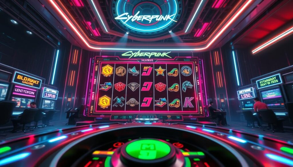 A high-stakes online casino game with an intricate array of reels, symbols, and interactive features. The foreground showcases the game's central action, with vibrant, highly detailed graphics that draw the viewer in. The middle ground features a sleek, modern interface with clear indications of the game's high payout rate. The background depicts a sophisticated, neon-lit casino environment, creating an immersive atmosphere of excitement and potential riches. Dramatic lighting, sharp angles, and a cinematic camera angle combine to convey the thrill and allure of a game with an exceptional return-to-player ratio.
