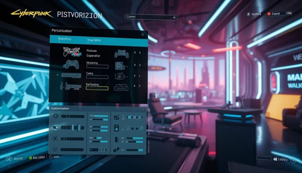 A highly customized video game interface, showcasing a wide array of personalization options. In the foreground, a sleek and intuitive control panel with a variety of adjustable settings, including graphics, audio, and gameplay mechanics. The middle ground features an expansive game world, hinting at the level of immersion and flexibility the customization offers. The background depicts a modern, technology-driven atmosphere, with clean lines and subtle lighting, emphasizing the sophisticated nature of the customization experience. The entire scene conveys a sense of empowerment and creative freedom, inviting the viewer to imagine the endless possibilities of a truly personalized gaming setup.