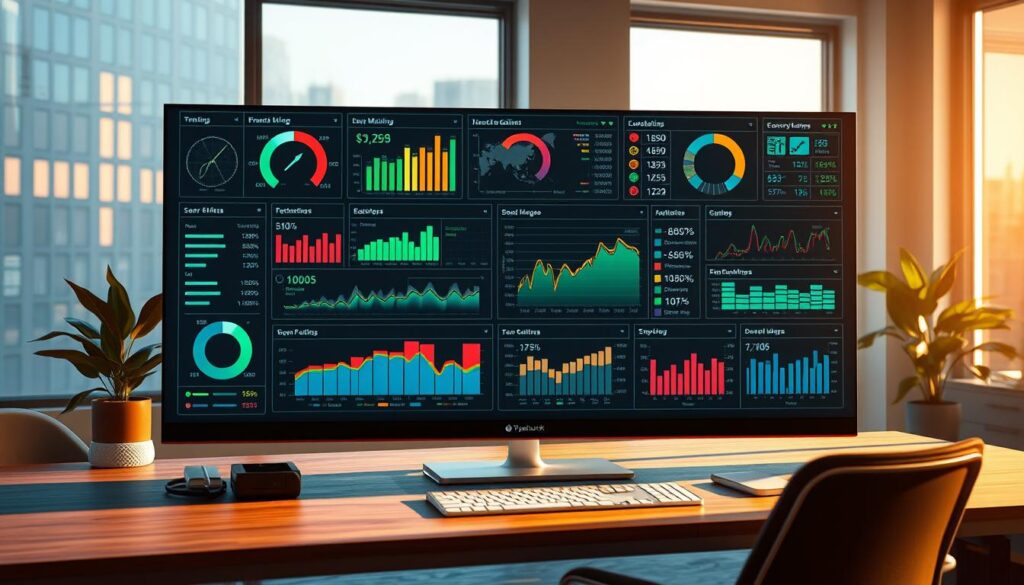 A meticulously organized financial dashboard displays vibrant charts, graphs, and data visualizations against a serene backdrop of a peaceful, minimalist office setting. Soft, natural lighting emanates from large windows, casting a warm glow on the scene. The user interface is intuitive and elegant, showcasing efficient resource allocation, risk mitigation, and strategic investment insights. The atmosphere conveys a sense of control, foresight, and financial well-being - essential for navigating the dynamic landscape of casino gaming with confidence and success.