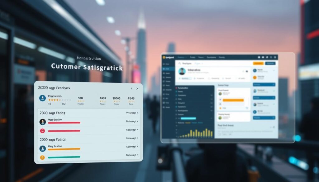 A modern and professional-looking customer service feedback interface, with a clean and intuitive layout. In the foreground, a series of detailed customer satisfaction ratings and feedback metrics are displayed, using a minimalist color scheme and clear typography. The middle ground showcases a well-designed user dashboard, allowing customers to easily submit and track their service requests. In the background, a subtle, blurred cityscape suggests the bustling environment of an online gaming platform, conveying a sense of efficiency and responsiveness. The overall mood is one of high productivity, clear communication, and a commitment to exceptional customer care.