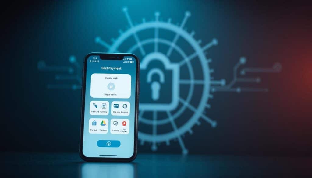 A modern, minimalist digital payment platform with a secure interface. In the foreground, a smartphone displays a streamlined transaction process, with icons representing various payment methods like credit cards, digital wallets, and online banking. The middle ground features abstract geometric shapes and patterns that suggest advanced encryption and data protection. The background has a subtle gradient, radiating a sense of trust, reliability, and technological sophistication. Soft, indirect lighting creates a calming, professional atmosphere, while a shallow depth of field keeps the focus on the central payment experience.