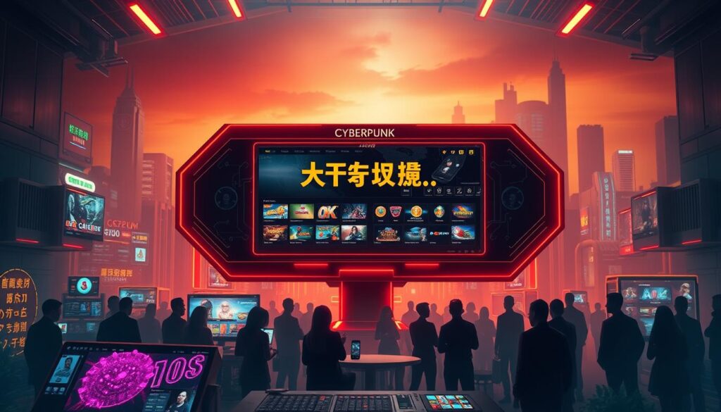 A modern, sleek and visually striking online casino platform, prominently featured in the center of the frame. The platform is showcased against a backdrop of a warm, inviting atmosphere, with subtle hints of neon lighting and a touch of sophistication. The foreground presents various game icons and interactive elements, highlighting the diversity of entertainment options available. The middle ground features silhouettes of players, suggesting an engaged and vibrant community. The background blends a futuristic cityscape with subtle references to the local Taiwanese culture, creating a sense of place and authenticity. The overall composition conveys a sense of excitement, accessibility and trustworthiness, inviting the viewer to explore the world of online casino gaming.