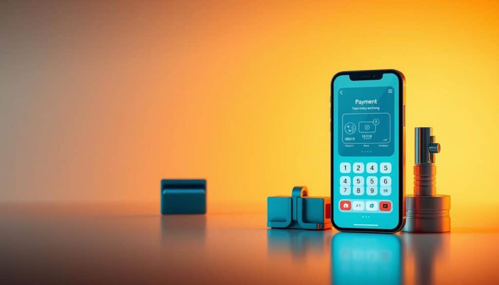 A modern, sleek digital payment interface showcasing various payment options including credit/debit cards, mobile wallets, and online banking. The foreground features a stylized illustration of different payment icons, with a clean, minimalistic design. The middle ground depicts a smartphone displaying a seamless transaction process, highlighting the convenience and accessibility of the payment system. The background is a soft gradient, creating a sense of simplicity and sophistication. Warm, natural lighting illuminates the scene, giving it an inviting and user-friendly atmosphere. The overall composition conveys the efficiency, security, and versatility of the digital payment experience.