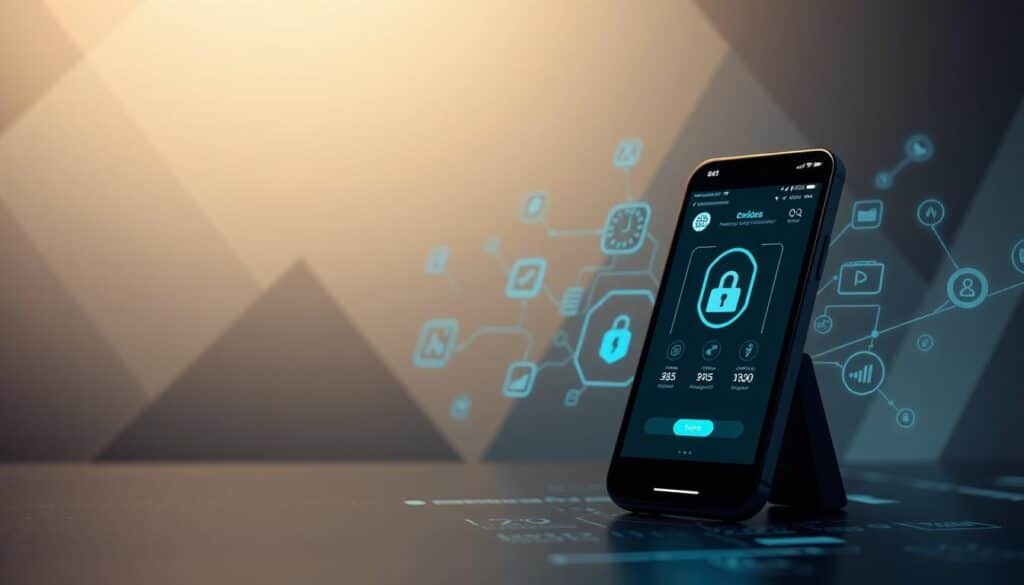 A modern, sleek online payment system with a dynamic digital interface. The foreground showcases a mobile device displaying a secure transaction screen, the details crisp and legible. In the middle ground, stylized icons and visual cues illustrate the speed and efficiency of the system. The background features a minimalist geometric pattern in muted tones, conveying a sense of trust and reliability. The overall composition is well-balanced, with soft lighting that enhances the high-tech, professional atmosphere. The image should effectively communicate the ease and trustworthiness of the online payment platform.