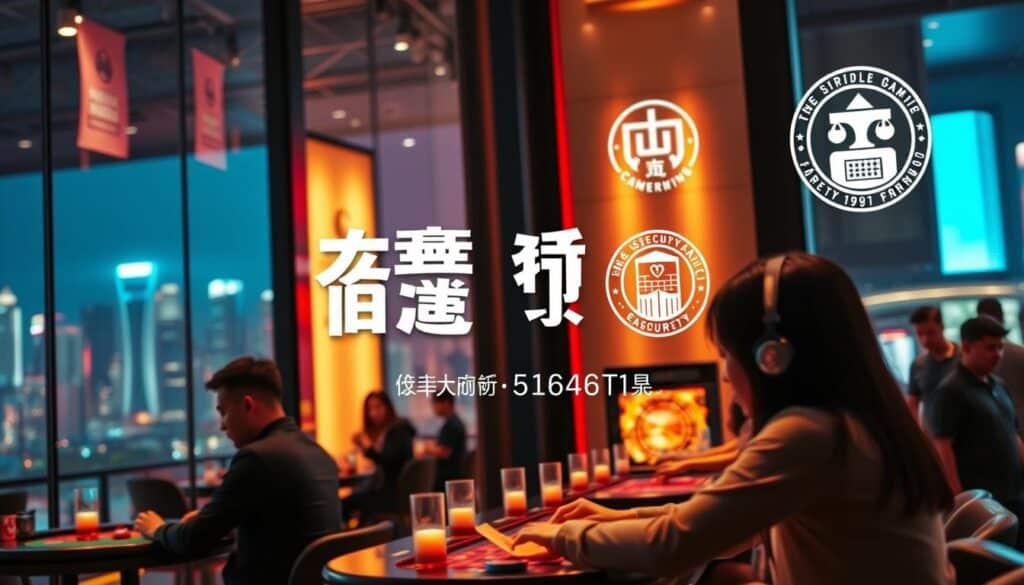 A serene and modern online gaming platform, "安全娛樂城" stands as a beacon of trust and security. Sleek glass facades reflect the vibrant city skyline, while a warm glow emanates from the interior. Elegant typography and clean UI design convey a sense of professionalism and reliability. In the foreground, a group of players engage in lively casino games, their expressions focused yet relaxed. The lighting is soft and inviting, creating a comfortable and welcoming atmosphere. The background showcases the platform's reputation for safety, with security badges and certifications prominently displayed. An overall aura of trustworthiness and enjoyment permeates the scene, making it the ideal choice for discerning online gaming enthusiasts.