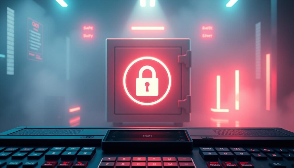 A serene and tranquil scene depicting a safe and secure online gaming platform. In the foreground, a clean and intuitive user interface with clearly labeled buttons and options. The middle ground showcases a padlock icon, symbolizing the platform's robust security measures, surrounded by a warm, soft lighting. In the background, a metaphorical safe, representing the trustworthiness and reliability of the platform, stands tall and steadfast, exuding a sense of confidence and assurance. The overall atmosphere is one of professionalism, trustworthiness, and user-centric design, inviting players to engage with the platform with a heightened sense of security and peace of mind.
