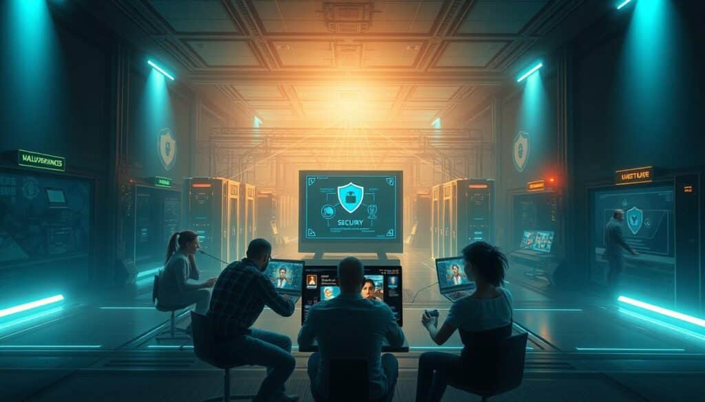 A serene, well-lit digital environment with a focus on player safety and security. In the foreground, a group of online game characters engaged in a thrilling, but controlled, multiplayer session. The middle ground features an intuitive user interface with clear indicators of trustworthiness, privacy, and fair play. In the background, a network of secure servers and monitoring systems, creating a sense of stability and reliability. Soft, diffused lighting casts a warm, welcoming glow, conveying a safe and enjoyable gaming experience. The overall atmosphere is one of trust, transparency, and responsible digital entertainment.