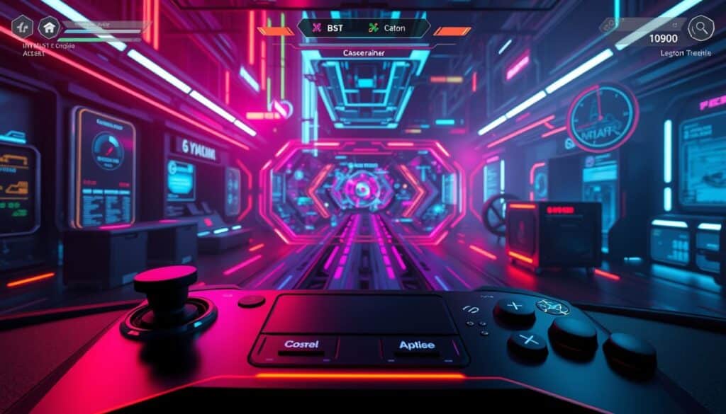 A sleek and modern video game interface, with a minimalist design and vibrant colors. The foreground showcases the primary game controls, including customizable buttons and intuitive menus. The middle ground features a dynamic and immersive game display, with high-definition graphics and smooth animations. The background is a blend of futuristic elements, such as holographic displays and futuristic data visualizations, creating a seamless and immersive user experience. The overall atmosphere is one of cutting-edge technology, user-friendliness, and a captivating gaming environment.