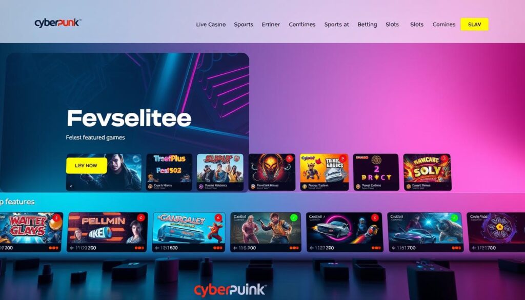 A sleek and visually appealing online gaming portal with a modern, minimalist design. The homepage features a clean layout with a large hero banner showcasing the latest featured games. In the foreground, various game icons and thumbnails are neatly arranged, inviting users to explore the diverse game library. The middle ground features prominent navigation menus and section titles guiding users through the website's key features, such as live casino, sports betting, and slots. The background has a subtle, gradient-based color scheme that creates a sense of depth and sophistication. Soft lighting and a slightly tilted camera angle add depth and dynamism to the composition, highlighting the website's user-friendly interface and premium gaming experience.