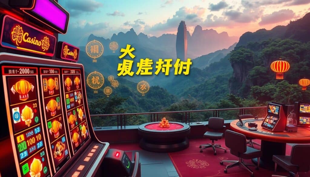 A striking and visually appealing online casino scene depicting the allure of high payouts for Taiwanese players. In the foreground, a sleek and modern gaming interface showcases vibrant slot machine reels and table games, bathed in a warm, golden glow. The middle ground features stylized renderings of lucky symbols such as lotus flowers, ingots, and Chinese dragons, hinting at the cultural inspiration behind the casino's design. In the background, a panoramic vista of the Taiwanese landscape unfolds, with towering mountains and lush, verdant forests serving as a picturesque backdrop. The overall composition exudes a sense of wealth, excitement, and the promise of substantial returns, capturing the essence of the "high payout charm" of this premier online entertainment destination for Taiwanese players.