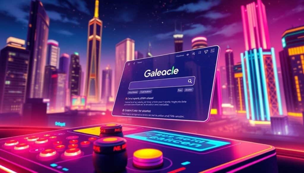 A vibrant and dynamic illustration showcasing the importance of search engine optimization (SEO) for an online entertainment platform. In the foreground, a colorful gaming console with glowing interfaces represents the interactive and engaging nature of the platform. The middle ground features a search engine results page (SERP) with the platform's name prominently displayed, highlighting its visibility and discoverability. In the background, a cityscape with towering skyscrapers and a vibrant night sky conveys the competitive and ever-evolving digital landscape. Warm lighting and a sense of energy permeate the scene, emphasizing the critical role of effective SEO in driving visibility and user engagement for the entertainment platform.