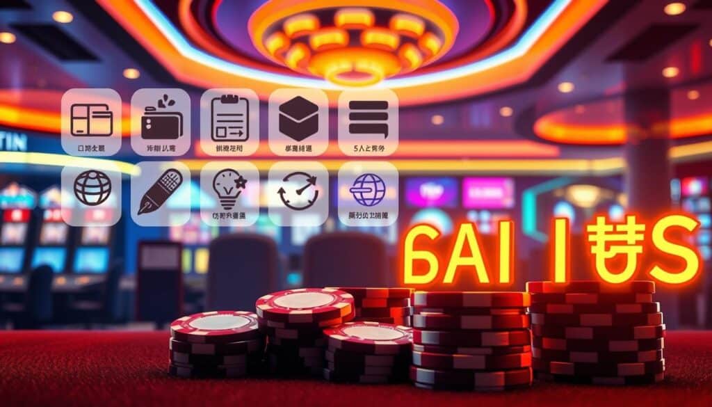 A vibrant and immersive image depicting the various payment methods and sign-up bonuses offered by online entertainment platforms. Set against a backdrop of a sleek, modern casino interior, the image showcases a range of payment options, including mobile wallets, credit cards, and online banking, highlighted by their respective icons and symbols. In the foreground, a stack of casino chips and a glowing neon sign emphasize the excitement and rewards of online gaming. The lighting is warm and inviting, creating a sense of energy and anticipation. The overall composition is balanced, with a focus on the key elements that would interest and inform Taiwanese players seeking the best sign-up bonuses and payment methods for their online gaming experience.