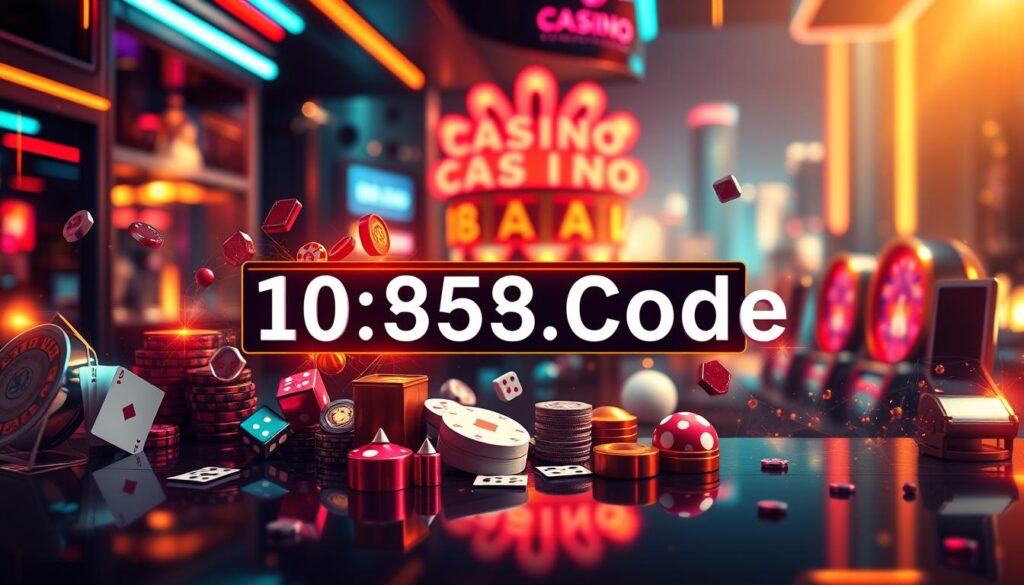A vibrant and inviting online casino promotion code graphic. The design features a sleek, modern casino-inspired aesthetic with a dynamic layout and layout. The foreground showcases the promotion code prominently, presented against a polished, metallic backdrop that reflects a sense of luxury and exclusivity. The middle ground features an array of casino-themed icons and symbols, such as playing cards, dice, and slot machine reels, adding an energetic and engaging atmosphere. The background portrays a subtly blurred cityscape, hinting at the excitement and thrills of the online casino experience. Warm, golden lighting casts a welcoming glow over the entire composition, evoking a sense of joy and anticipation. The overall visual style is sophisticated, visually striking, and effectively communicates the limited-time promotional offer to the viewer.