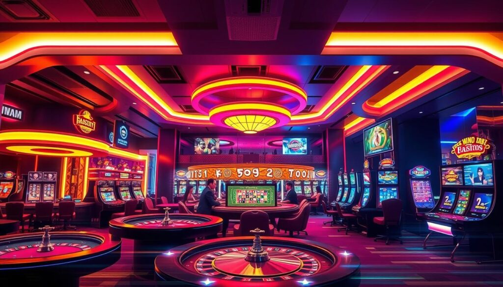 A vibrant and visually captivating introduction to the most popular online casino games in Taiwan. Set against a backdrop of sleek, modern casino interiors, the image should showcase a selection of engaging gameplay scenes across a variety of casino classics such as roulette, blackjack, and slot machines. Employ a sophisticated color palette with dramatic chiaroscuro lighting, capturing the thrill and energy of the casino environment. The composition should balance dynamic action shots with carefully framed tableaus, inviting the viewer to imagine themselves immersed in the excitement of these top-tier gaming experiences.