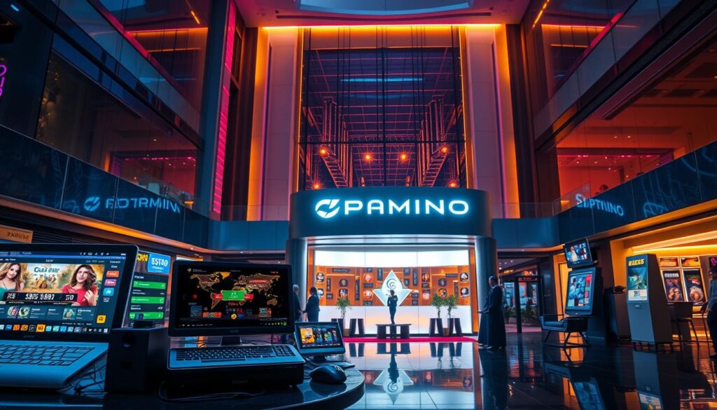 A vibrant and visually striking scene of a carefully curated selection of top-tier online casinos, showcased against a backdrop of sleek, modern architecture and a sophisticated ambiance. In the foreground, a collection of digital devices and gaming interfaces are artfully arranged, conveying the seamless integration of technology and entertainment. The middle ground features elegant, minimalist branding and signage, hinting at the premium quality and attention to detail that define these recommended casinos. The background is illuminated by warm, diffused lighting, creating a sense of luxury and exclusivity. The overall composition radiates a sense of sophistication, innovation, and the best that the online gambling industry has to offer in 2025.