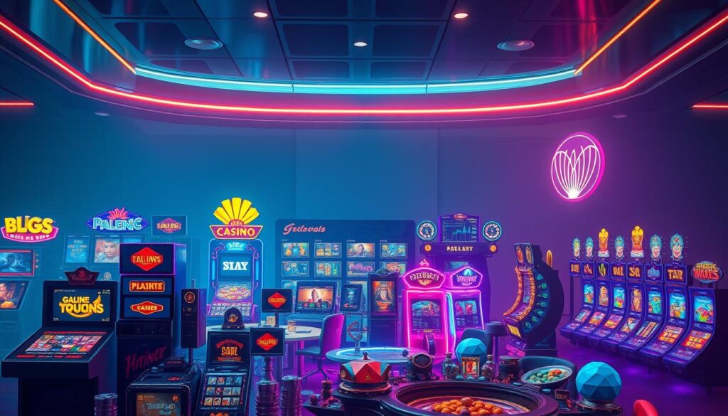 A vibrant array of online casino games, ranging from classic table favorites to thrilling slot machines, set against a sleek, modern backdrop. The foreground features a diverse selection of game icons, each with its own distinct style and allure, inviting players to explore the dynamic world of digital wagering. The middle ground showcases the striking visual elements and immersive interfaces that characterize the leading online gaming platforms, while the background subtly hints at the excitement and anticipation that permeate the virtual gaming landscape. Subtle lighting and a polished, high-definition aesthetic convey a sense of sophistication and technological sophistication, reflecting the sophisticated tastes of the discerning Taiwanese player base.