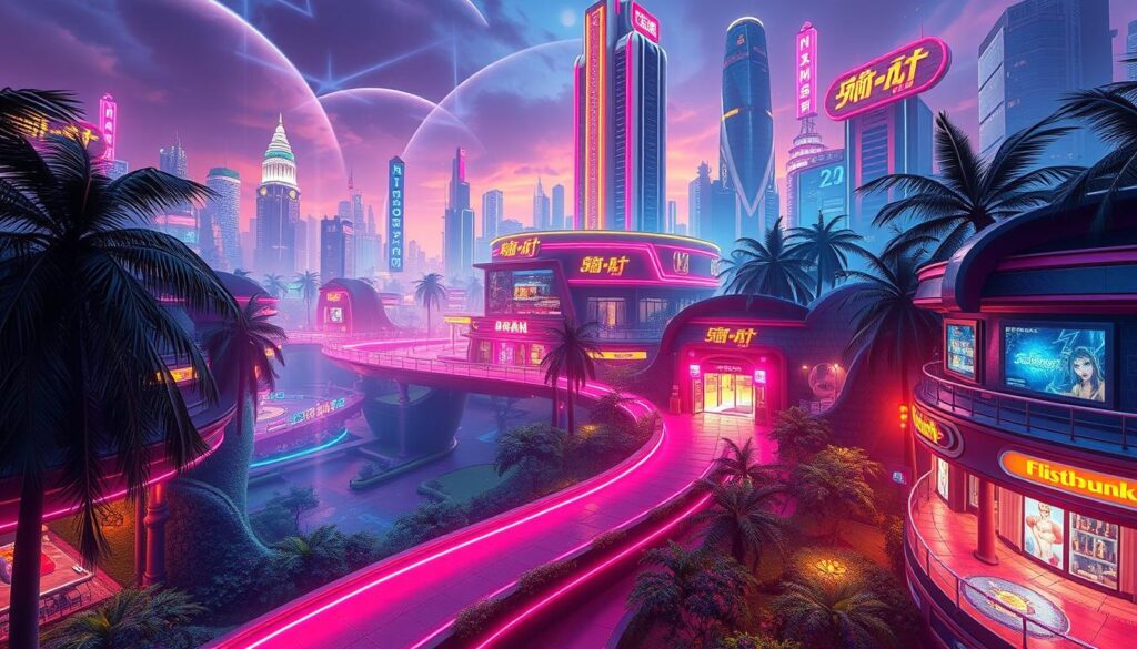 A vibrant online gaming paradise, the "獨家優惠的線上娛樂城遊戲王國" beckons with a captivating fusion of vivid colors, dynamic animations, and immersive gameplay. Set against a backdrop of a futuristic cityscape, the scene features a towering central gaming structure with a sleek, modern design. Neon-lit pathways wind through lush, verdant landscapes, leading to various themed gaming zones, each with its own distinct ambiance and attractions. Subtle lighting casts a warm, inviting glow, while high-definition graphics and cutting-edge technology promise an unparalleled entertainment experience. The overall atmosphere conveys a sense of excitement, innovation, and the thrill of endless gaming possibilities, drawing players into a world of exclusive delights and unrivaled entertainment.