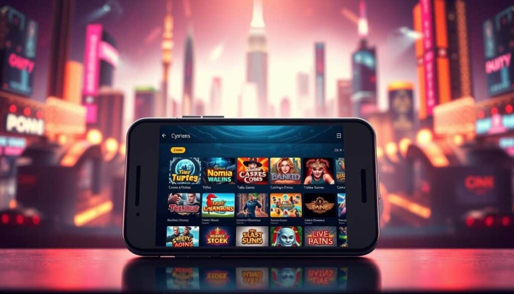 A visually engaging image showcasing the diverse game selection of the QK娛樂城APP. In the foreground, a sleek and modern mobile device displays a vibrant array of game icons, ranging from classic slots and table games to captivating live dealer experiences, all rendered in a crisp, high-definition resolution. The middle ground features a stylized background of neon-lit cityscape, evoking the excitement and energy of a thriving online casino. Soft, diffused lighting creates a warm, inviting atmosphere, while a subtle depth of field gently blurs the background, drawing the viewer's focus to the central mobile device and its captivating game offerings. The overall composition conveys a sense of accessibility, interactivity, and the seamless integration of mobile gaming into the modern lifestyle.