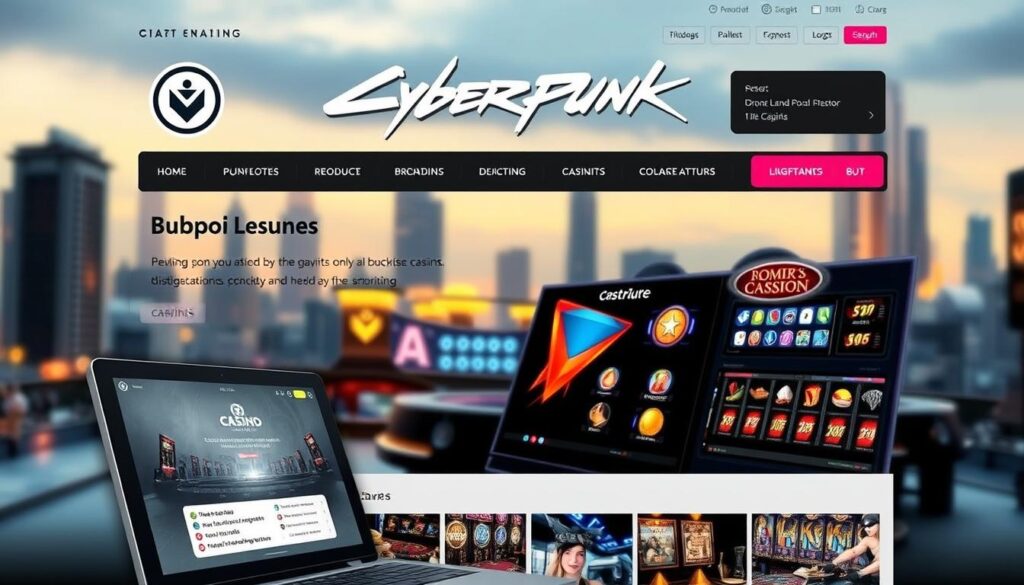 A well-designed online casino website with a professional and trustworthy appearance. The layout is clean and intuitive, with easy navigation and clear information about the casino's services, game selection, and security features. The website's color scheme is calming and sophisticated, with a mixture of neutral tones and subtle accent colors. In the foreground, a sleek, modern interface showcases the casino's logo and branding, while the middle ground displays high-quality images of the casino's gaming tables, slots, and other offerings. The background features a blurred cityscape or landscape, conveying a sense of luxury and exclusivity. The overall atmosphere is one of reliability, dependability, and attention to detail, reflecting the casino's commitment to providing a safe and enjoyable gaming experience.