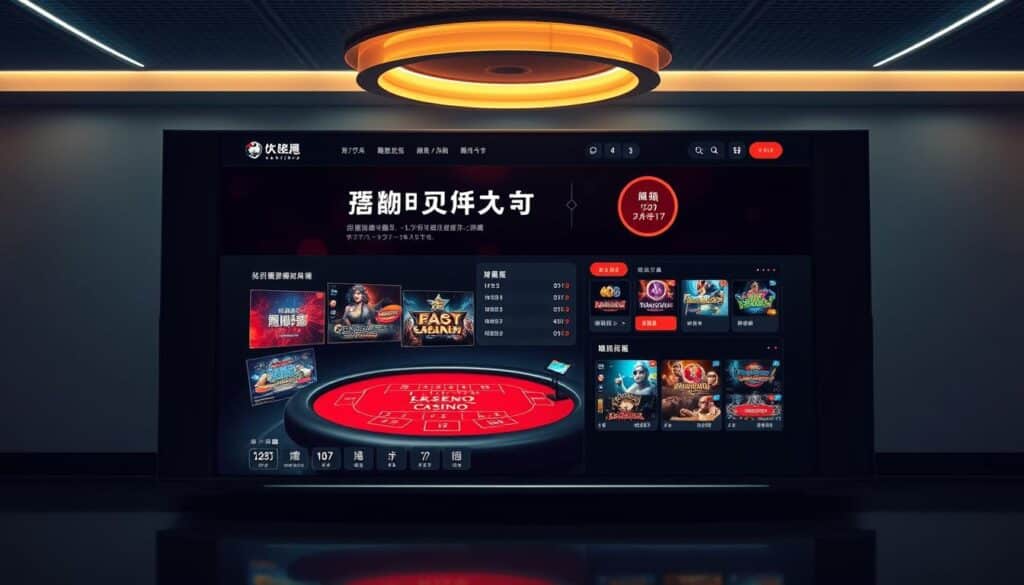 A well-lit and modern-looking online casino platform with a sleek, minimalist design. The foreground features a large display showcasing various live casino games, including a prominent baccarat table. The middle ground shows an intuitive user interface with clear navigation menus and buttons, inviting the user to explore the platform's offerings. The background has a subtle gradient or pattern, creating a sense of depth and sophistication. The overall atmosphere evokes a trustworthy, secure, and premium online gambling experience tailored for Taiwanese players.