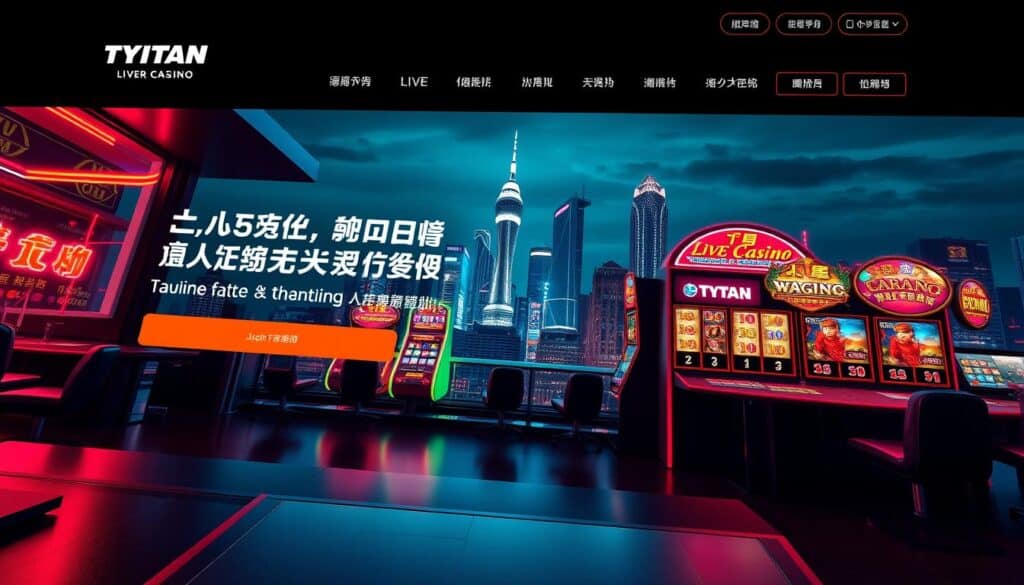 A well-lit, high-angle perspective of a sleek, modern online casino landing page. In the foreground, a user-friendly interface showcases intuitive registration options, welcoming Taiwanese players. In the middle ground, dynamic graphics and animations illustrate the thrill of live casino games, slot machines, and sports betting. The background features a city skyline, conveying a sense of urban sophistication. The overall atmosphere is one of excitement, accessibility, and trustworthiness, inviting users to embark on their online gambling journey with confidence.