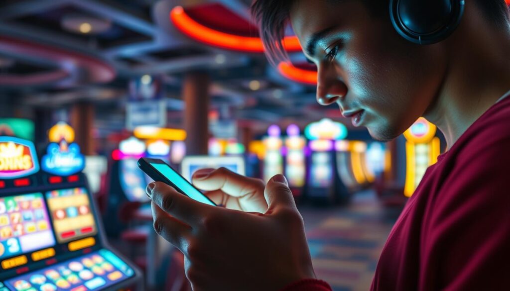A well-lit, high-contrast scene depicting the impact of promotional codes on an online casino experience. In the foreground, a player's hands eagerly typing a coupon code into a mobile device, their face illuminated by the screen's glow. The middle ground showcases the casino's vibrant interface, with colorful slot machines and gaming tables. In the background, a sense of anticipation and excitement as the player awaits the outcome of the code's application. Crisp, detailed textures, and a dynamic, cinematic composition capture the thrill and nuance of leveraging promotional offers in an immersive virtual gambling environment.