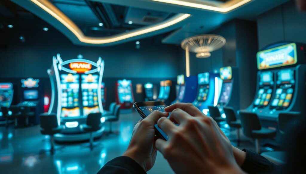 A well-lit indoor scene depicting the secret to easily winning big prizes at an entertainment center. In the foreground, a person's hands skillfully manipulating a mobile device, hinting at a strategic approach. In the middle ground, various gaming machines and prizes on display, creating an air of excitement and anticipation. The background features a sleek, modern interior design with minimalist decor, conveying a sense of sophistication. Soft, diffused lighting illuminates the scene, creating an atmosphere of focus and concentration. The overall mood is one of effortless mastery and the thrill of achieving a rewarding outcome.