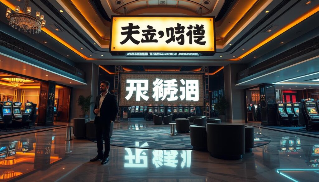 An elegant casino lobby with a modern, sleek design featuring a large, illuminated sign displaying the text "賭城優惠代碼" in a bold, stylized font. The sign is suspended from the high ceiling, casting a warm, inviting glow across the polished marble floors and plush, velvet-upholstered seating areas. In the foreground, a well-dressed concierge stands ready to assist patrons, while in the background, hints of gaming tables and slot machines can be seen through open doorways, creating an air of excitement and anticipation. The lighting is a subtle, ambient mix of chandeliers and recessed fixtures, evoking a sense of luxury and sophistication. The overall atmosphere conveys the allure and exclusivity of the casino, setting the stage for an engaging exploration of the "賭城優惠代碼" and the strategies for maximizing their benefits.