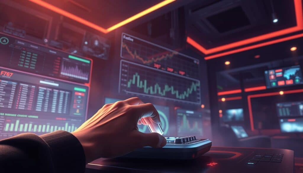 An intricately detailed illustration of online betting techniques, showcasing a serene and focused gaming environment. In the foreground, a graceful hand rests on a sleek, high-tech device, fingers poised over virtual controls. Surrounding the central figure, a hazy, softly-lit interface displays a variety of betting options and live data streams. In the middle ground, a subtle, translucent overlay of statistical charts and graphs provides valuable analytical insights. The background features a dimly-lit, modern interior, punctuated by the glow of multiple screens and the subtle ambient lighting, creating an atmosphere of immersive concentration and strategic decision-making.