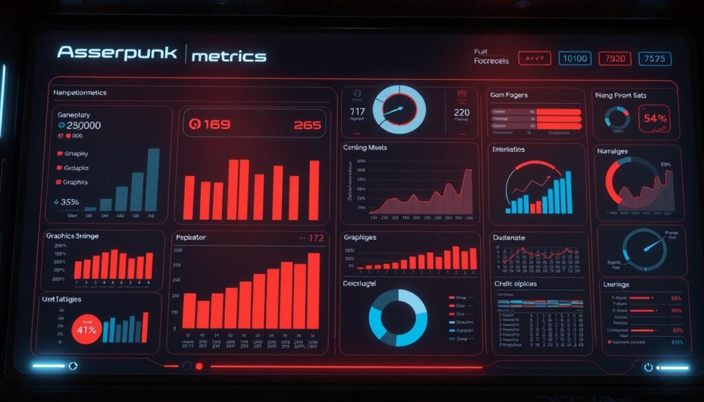 Detailed rendering of a game review metrics dashboard, showcasing various evaluation criteria and their corresponding data visualizations. Sleek, modern design with a clean, minimalist aesthetic. Soft, warm lighting illuminates the scene, creating a professional, authoritative atmosphere. The dashboard features intuitive graphs, charts, and numerical indicators, presenting game performance metrics such as gameplay, graphics, sound, replayability, and overall user satisfaction. The layout is structured and well-organized, allowing easy comprehension of the comprehensive game assessment framework. An immersive, high-quality digital illustration that effectively communicates the concept of a thorough, data-driven game review process.