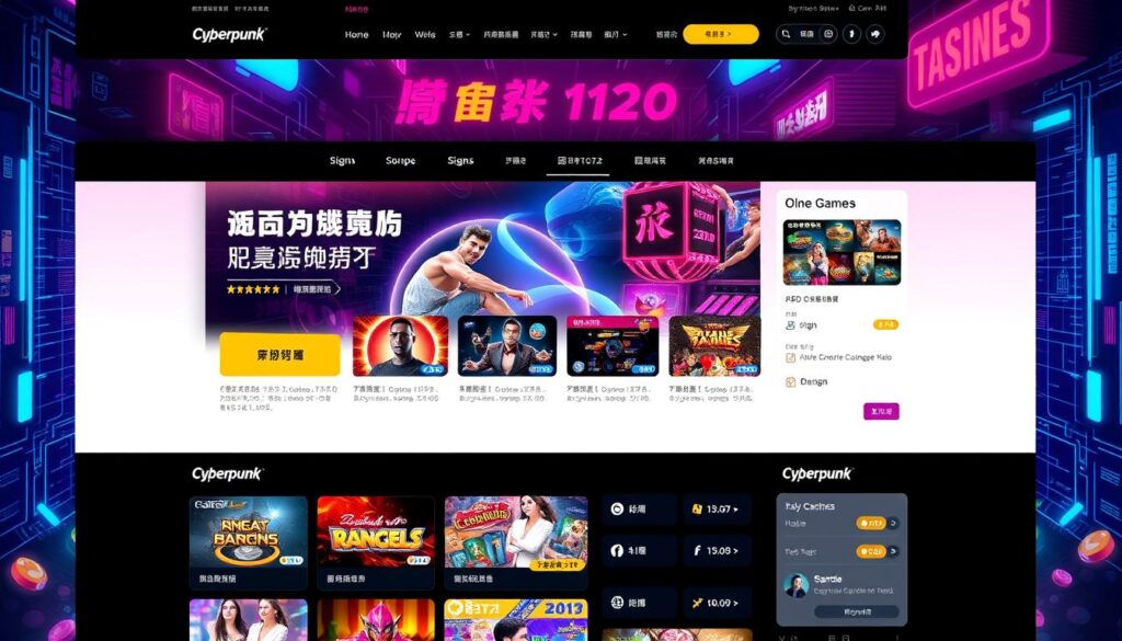 a detailed website design optimized for an online casino, featuring a sleek and intuitive interface with clean typography, vibrant colors, and seamless navigation. The layout showcases various game categories, signup and login options, and customer support features, all designed to enhance the user experience and encourage efficient interaction. The composition emphasizes the importance of intuitive web design in attracting and retaining online casino players, with a focus on creating an engaging and visually appealing platform that caters to the needs of Taiwanese players.